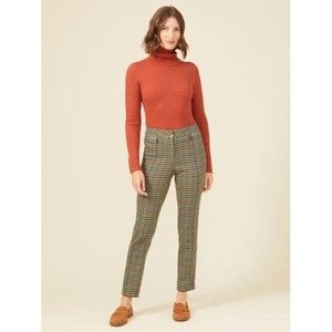 J. McLaughlin Olive Green Blue Check Yara Pants Women's Size 8 Slim Fit Plaid